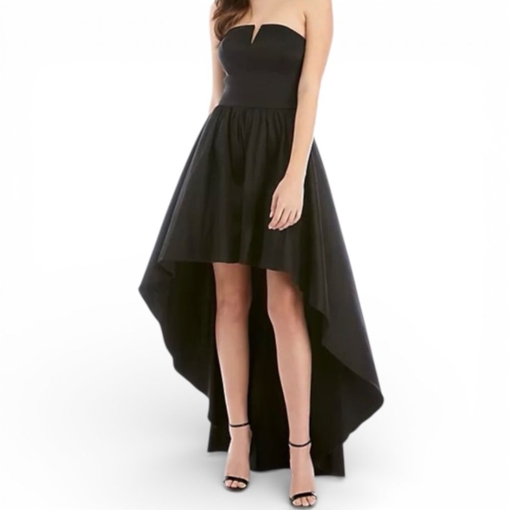 B.Smart Black Taffeta High-Low Formal Dress Strapless Gown Size 2/4